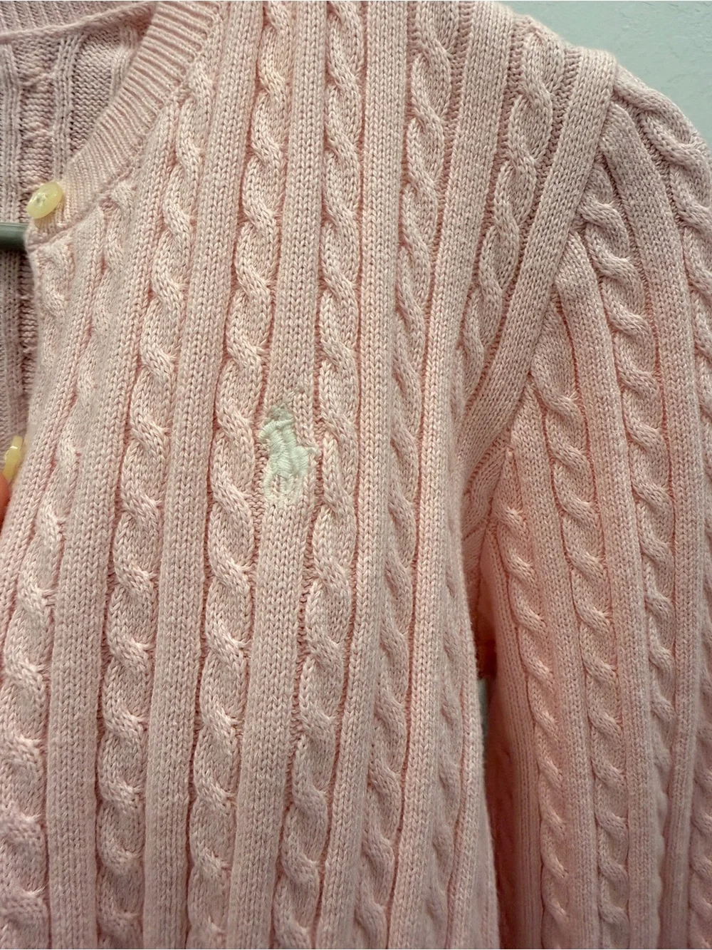 Polo Ralph Lauren Light Pink Cable-Knit Crewneck Cardigan